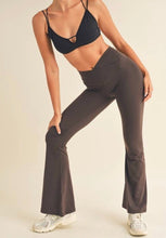 Load image into Gallery viewer, Chocolate Highwaist Crossover Flare Legging
